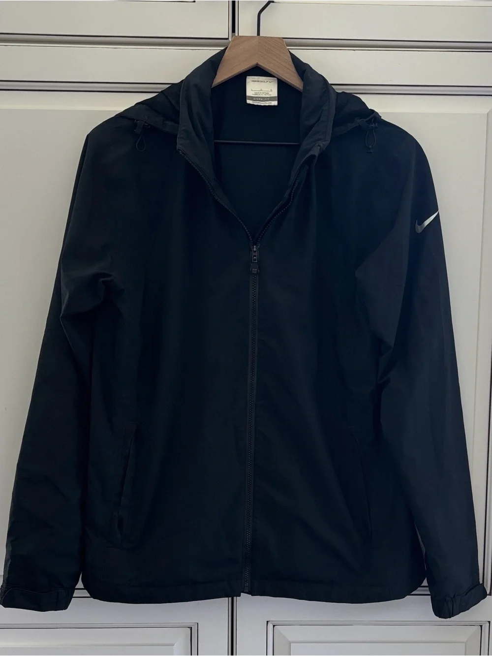 Nike Storm Fit Golf Stow Away Hoodie Jacket Full Zip Black Pockets Women’s Large